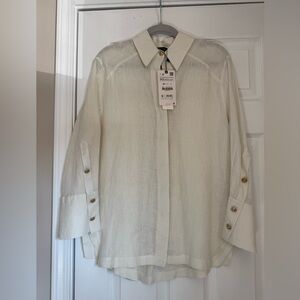 NEW Zara Off-White Button-Up linen shirt